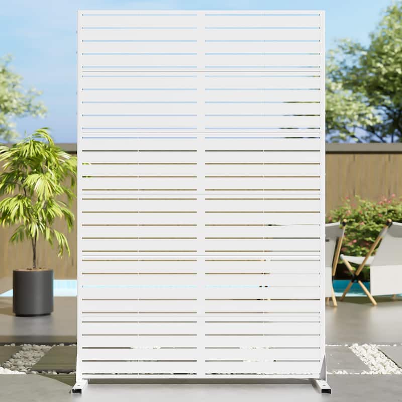 72in Dovelina Outdoor Freestanding Metal Privacy Screen Decorative Garden Fence - 72"x47" - White