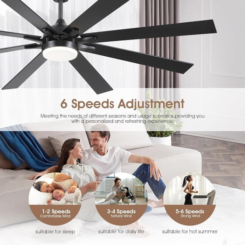 72 Inch Large Ceiling Fan with Light,Reversible DC Motor,LED Integrated,Remote and APP Control - 72 inches