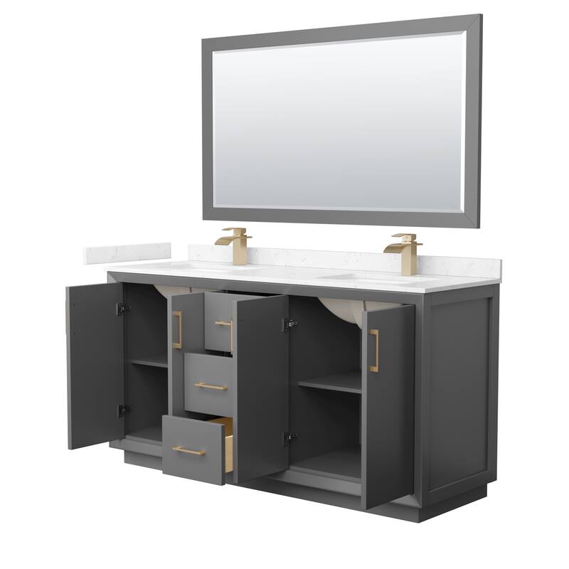 Strada 66-Inch Double Vanity Set, Cultured Marble Top, 58-Inch Mirror