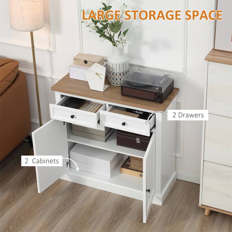 Wood Buffet Cabinet with 2 Drawers and Double Door