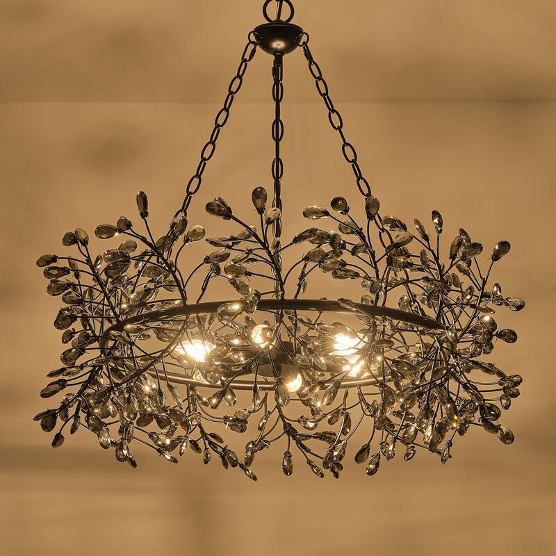 30.7" Modern Glam Black Crystal Branch Chandelier - 30.7" D x 30.7" W x 28.94" H