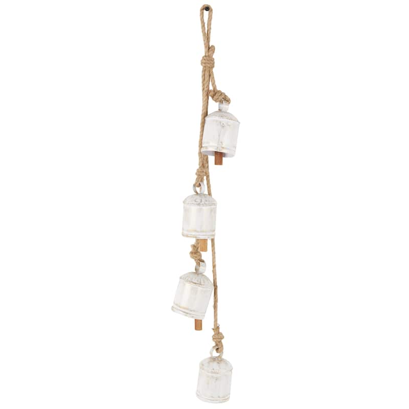 Metal Cluster Decorative Bells with 4 Bells on Jute Hanging Rope - White, Black, Gold, Red - Roche River Decor