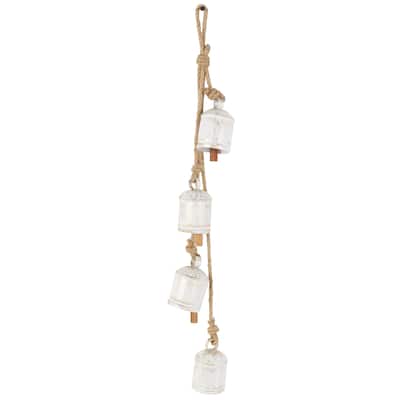 Metal Cluster Decorative Bells with 4 Bells on Jute Hanging Rope - White, Black, Gold, Red - Roche River Decor