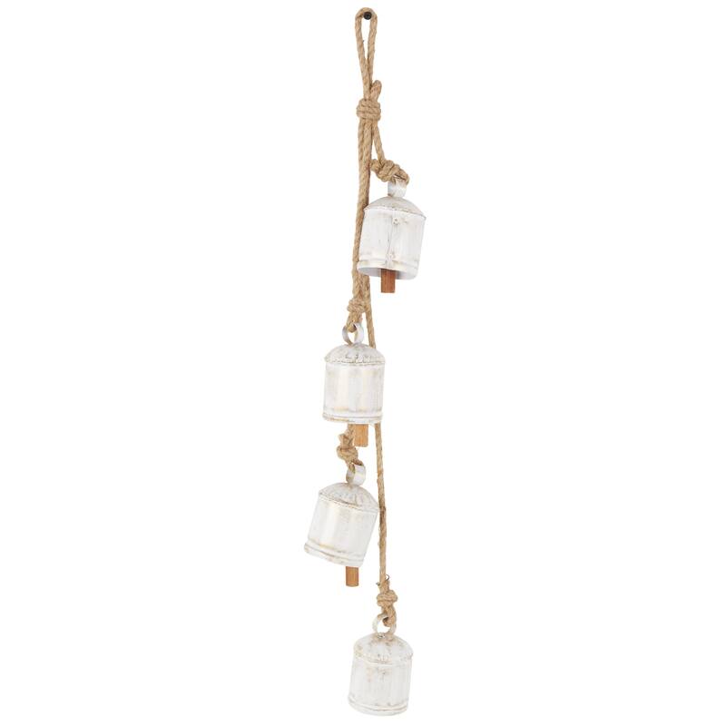 Metal Cluster Decorative Bells with 4 Bells on Jute Hanging Rope - White, Black, Gold, Red - Roche River Decor - White