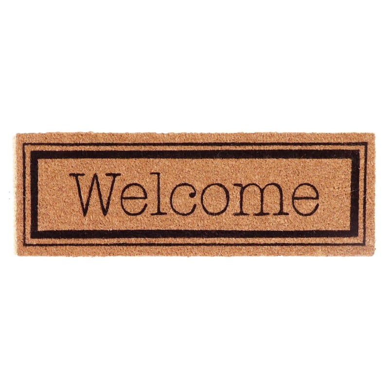 Welcome 30x10 Long Sheltered Front Door Mat Coco Natural - 30 L x 10 W x 5/8 H - Natural/Black