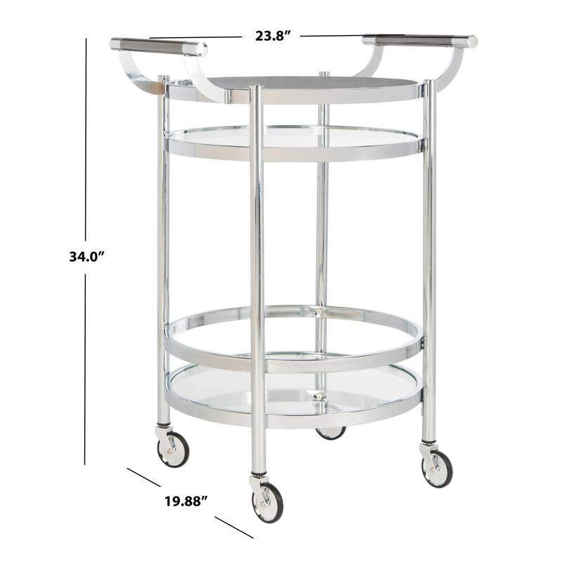 SAFAVIEH Sienna 2 Tier Round Bar Cart-Chrome / Glass - 23.8" x 19.9" x 34"
