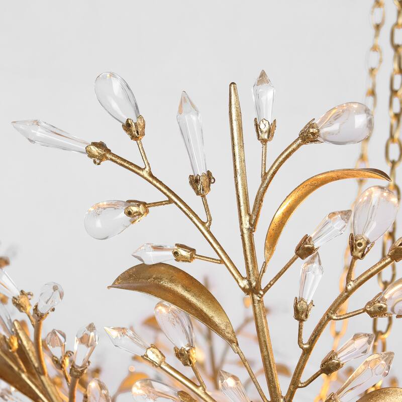 Stillbloom 6-Light Antique Gold Foil Metal Crystal Floral Chandelier - Antique Gold - Dia. 28.2" x H 29.5"