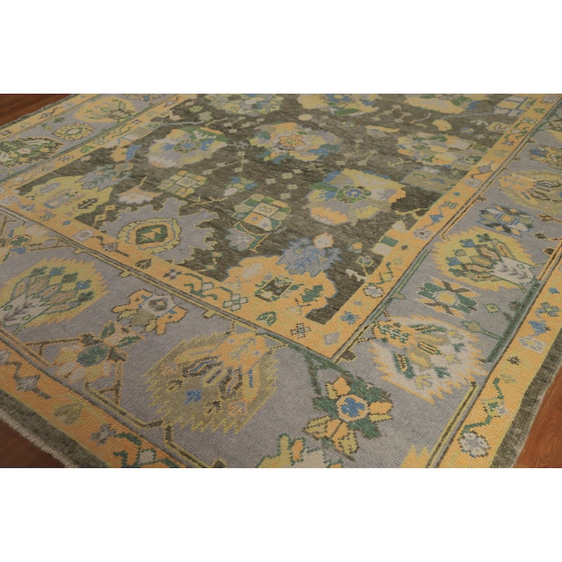 Hand Knotted Oriental 100% Wool Carpet Transitional All-Over Green Oushak Area Rug - 10' 4'' X 8' 7''