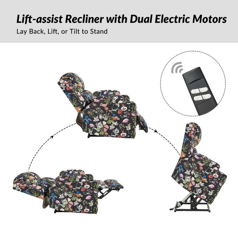 Larry Traditional Floral Dual Motor Heated Lift Assist Power Recliner with Massage Set of 2 by HULALA HOME