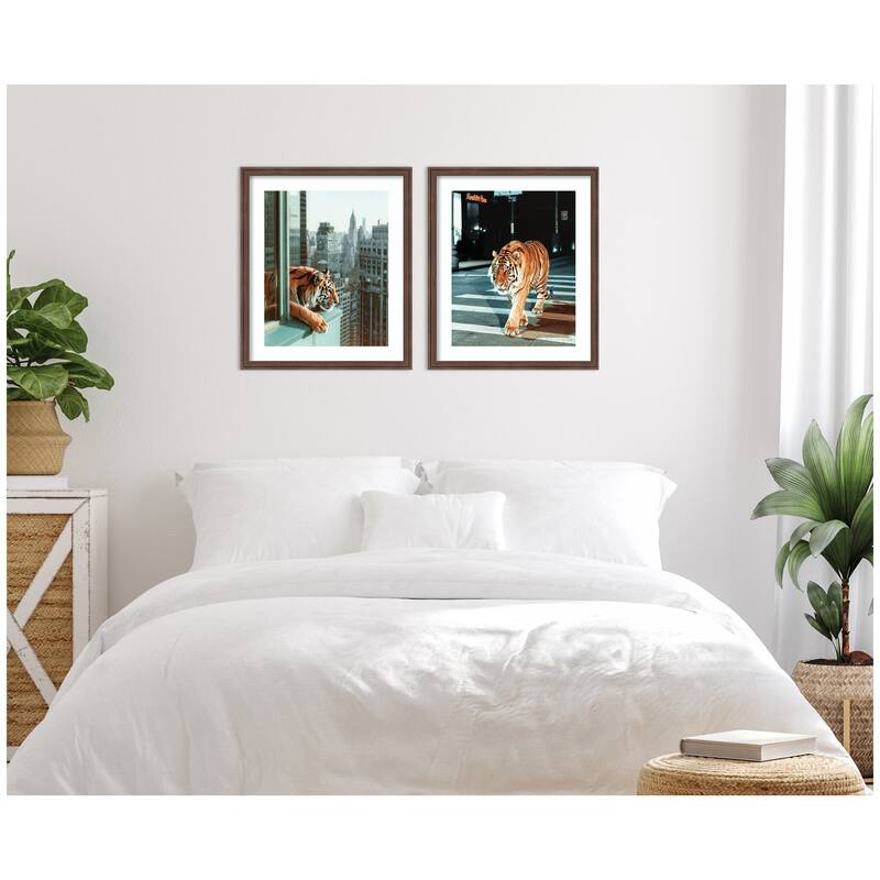 Kate and Laurel Urban Tiger City 2 Piece Framed Wall Art Print Set by Michael Schauer
