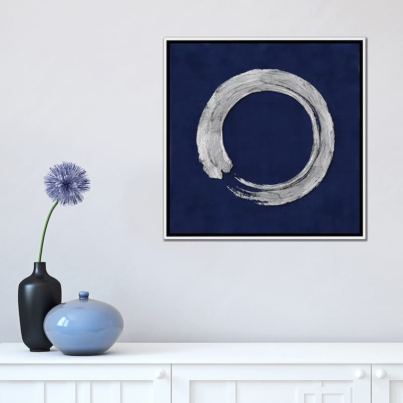 iCanvas "Silver Zen Circle On Blue I" by Ellie Roberts Framed Canvas Print