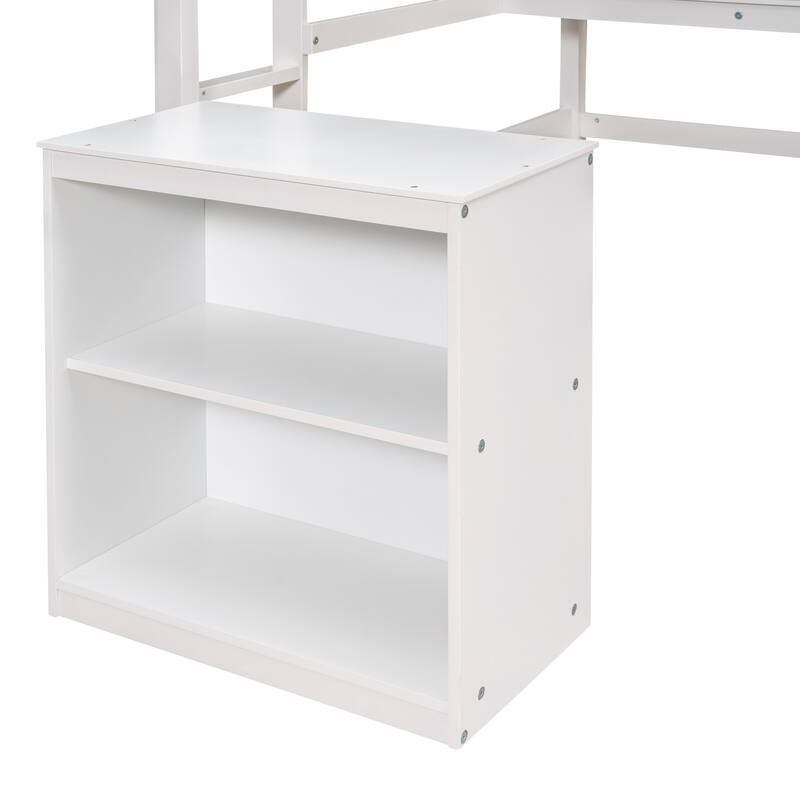 Twin/Full Size Wooden Loft Bed with Built-in Desk, Writing Board, and 2 Drawers, Space-Saving Loft Bed for Kids