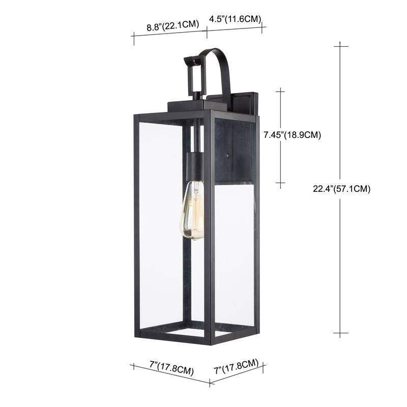 1-Light 22.48in Matte Black Outdoor Wall Lantern with Clear Glass Shade