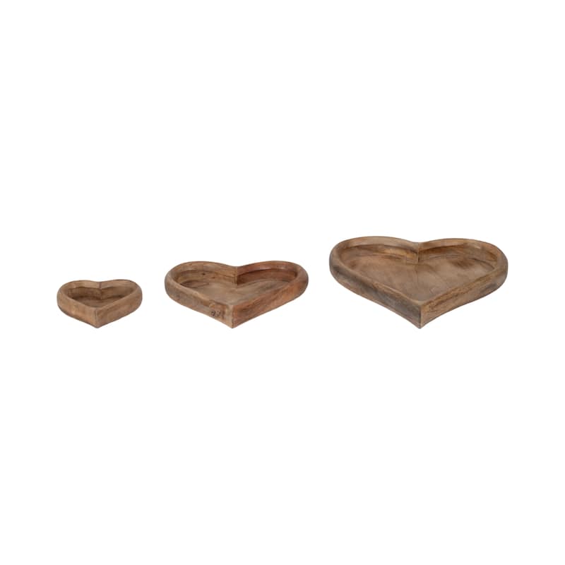 Sagebrook Home Mango Wood Heart Trays - Perfect For Entertaining & Decor - 14" x 14" x 2" - Natural