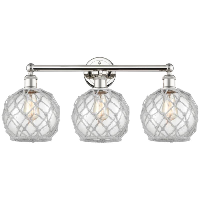 Innovations Lighting 616-3W-13-26 Farmhouse Rope Vanity Farmhouse Rope - Polished Nickel / Clear Glass with White Rope