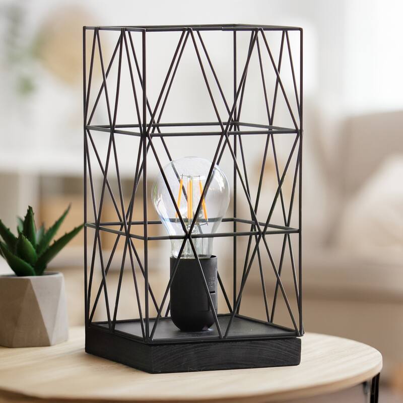 Geometric Metal Cage Table Lamp - 10" - Black
