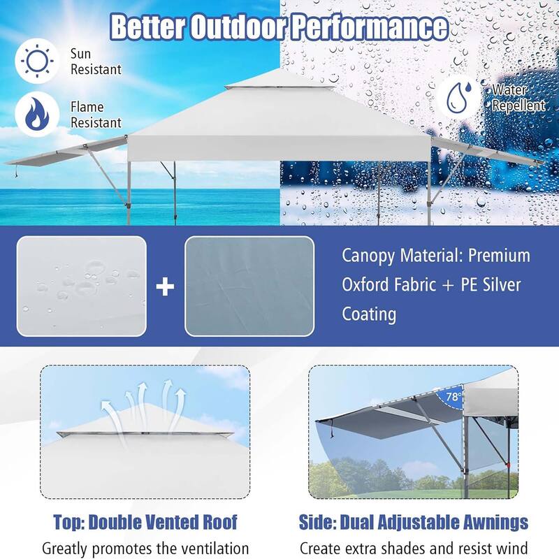10x17.6 FT Pop Up Canopy with Dual Awnings Outdoor Gazebo Shelter