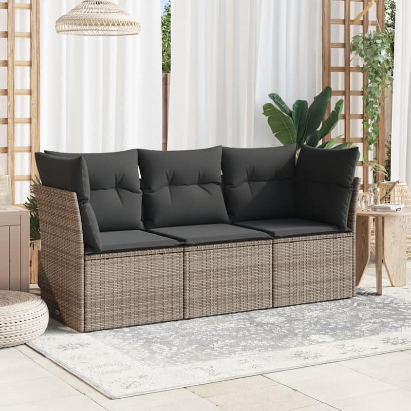vidaXL Garden Sofa Set Grey PE rattan, Powder-Coated Steel, Polyester Fabric - 24.4 x 70.5 x 27.2