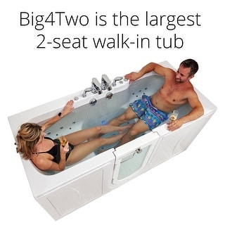 Ella Big4Two 36"x80" Hydro&Air&Foot Massage Acrylic Two Seat Walk-In-Bathtub, Outward swing Door, No Faucet, 2" Dual Drain