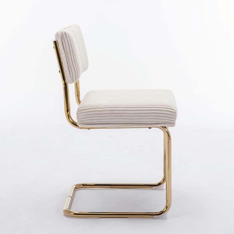 Modern Corduroy Dining Chairs - Gold Metal Base - Armless - Channel Tufting - Set of 2