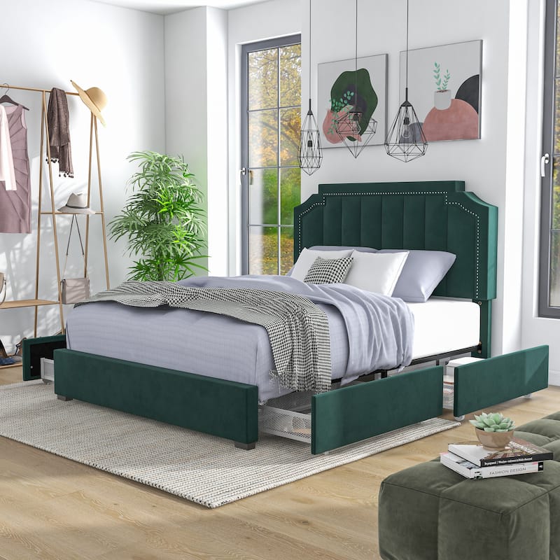 Furniture of America Chapla Art Deco Upholstered 4-drawer Platform Storage Bed