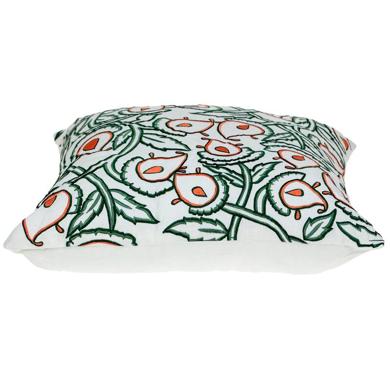 Floral Square Cotton Throw Pillow - 22" - White and Orange