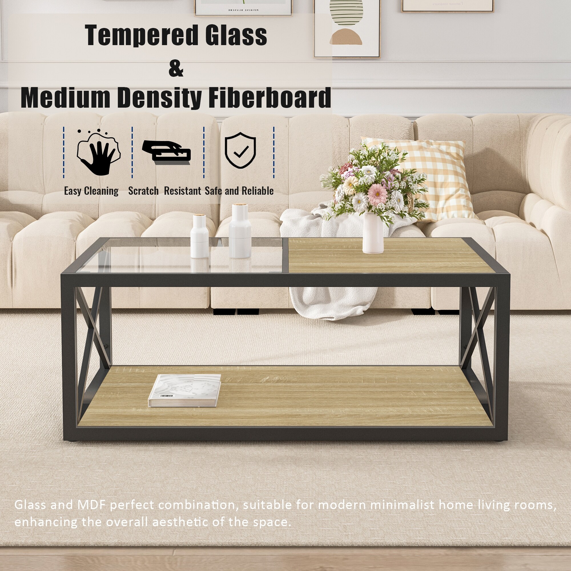 家具 Coffee table JUJABU 31.49 in. Brown Nesting Round MDF Wood Coffee Table with