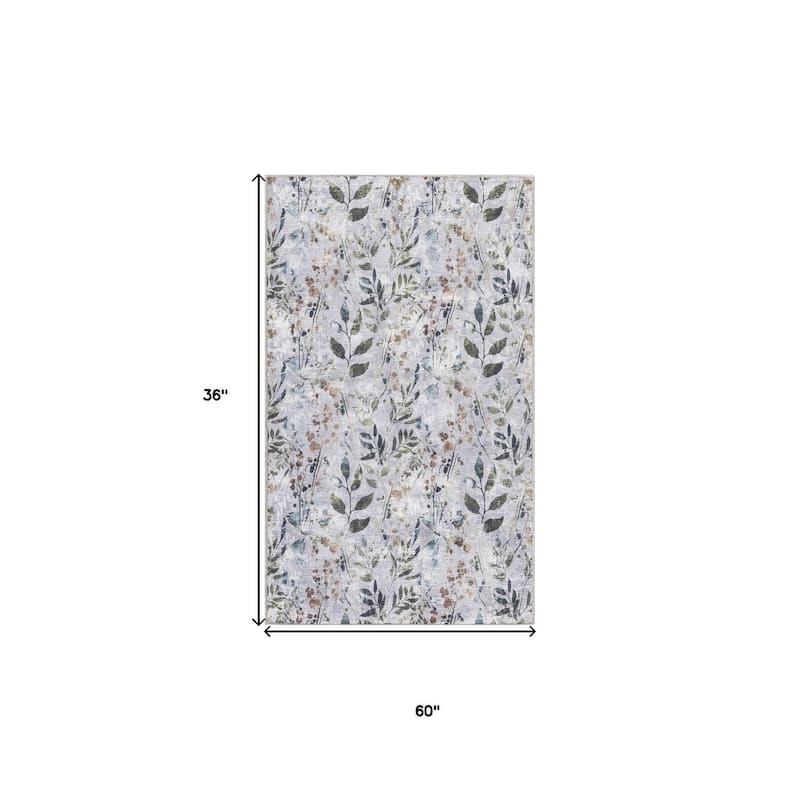 HomeRoots Floral Contemporary Rectangle Area Rug - 3' X 5'