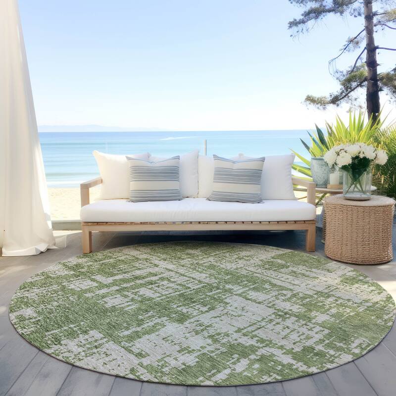 Machine Washable Indoor/ Outdoor Chantille Abstract Solid Rug - Green - 8' x 8'