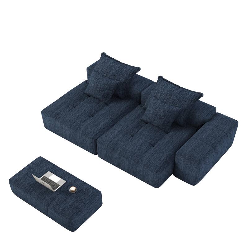 Oversized Modular Sectional Sofa w/ Armrest, Chenille Soft Cushion Sofa w/ 4 Pillows, 4 PCS DIY Combination Tufted Sofa
