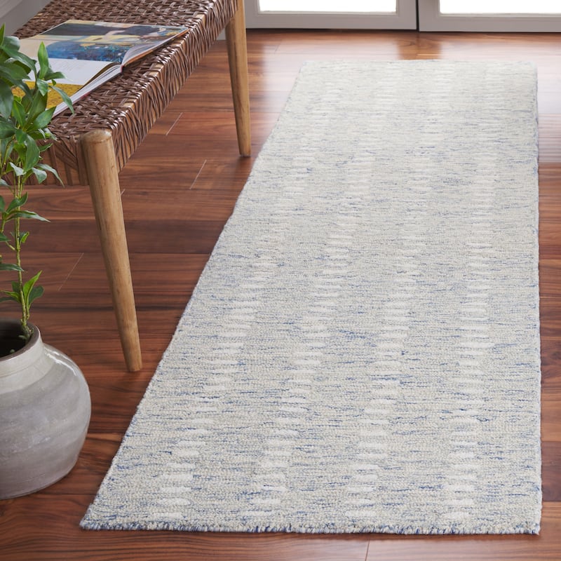 SAFAVIEH Handmade Abstract Damhnait Contemporary Wool Rug - 2'3" x 9' Runner - Blue/Ivory - Runner