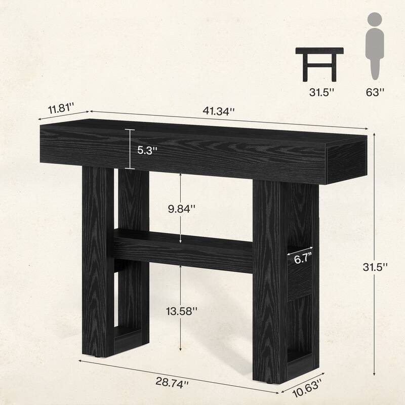 41.34-Inch Farmhouse Console Table, 2-Tier Narrow Sofa Table - 41.34" W x 11.81" D x 31.5" H