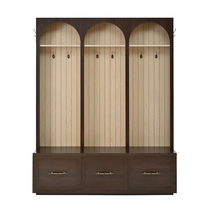 Hall Tree With Arched Design,Entryway Bench With 8 Retro Hooks,Rustic Coat Rack & Shoe Organizer With 3 Drawers