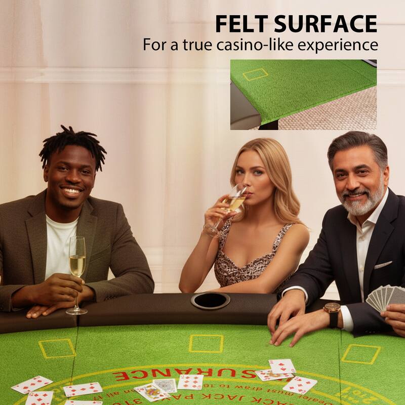 Soozier Poker Table Foldable, 72" Portable Folding Casino Blackjack Table for 8 Players, 220 LBS Capacity, Felt Surface,Green