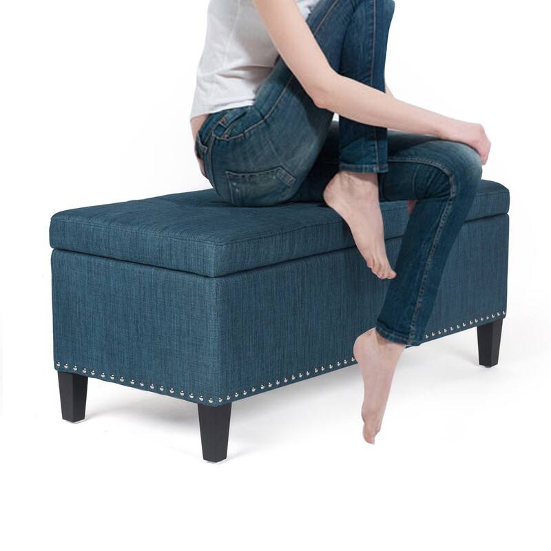 Adeco Storage Ottoman Bench 41" Tufted Fabric Footrest