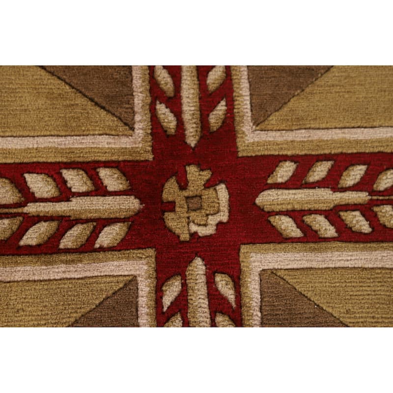 Geometric Nepalese Oriental Area Rug Handmade Wool Carpet - 8'11"x 11'10"