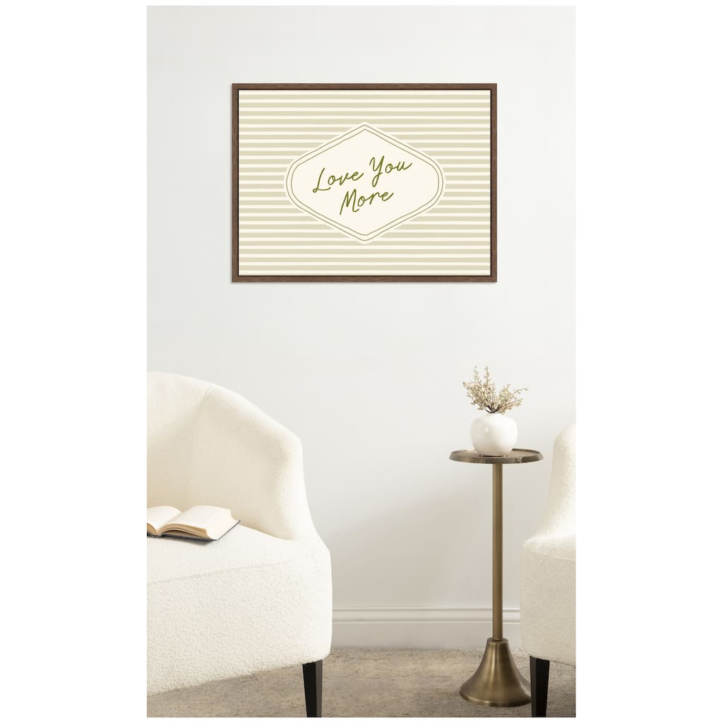 Kate and Laurel Retro Love You More Sage Green Striped by Lucky Guava Framed Canvas Wall Art Print