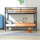 preview thumbnail 2 of 7, Compact Twin over Twin Metal Bunk Bed with Diamond-Shaped Rungs, Guardrails, and Storage Space
