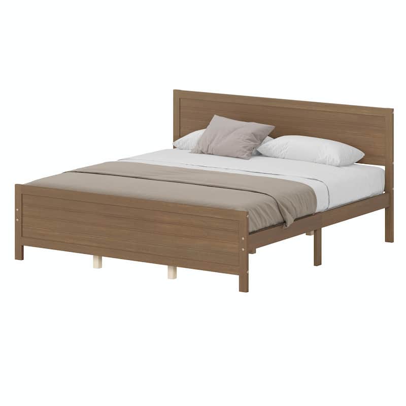 Wood Platform Bed Frame with Headboard and Wood Slat Support