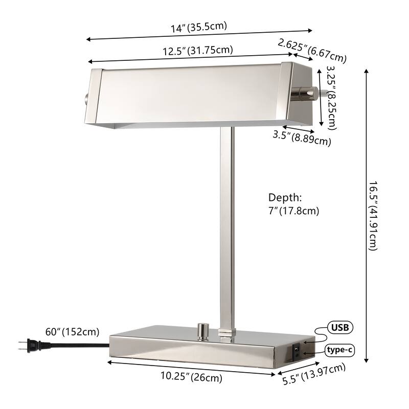 SAFAVIEH Rylan 17-inch Metal Table Lamp with USB Port - 7"W x 14"D x 17"H