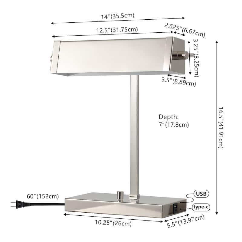 SAFAVIEH Rylan 17-inch Metal Table Lamp with USB Port - 7"W x 14"D x 17"H