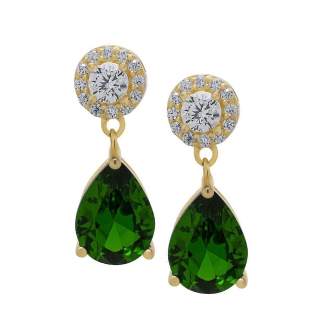 Gold over Sterling Silver Green Quartz and Sapphire Pear Drop Earring