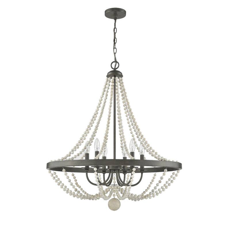 6-Light Wagon Wheel Chandelier with White beads and Bronze Finish