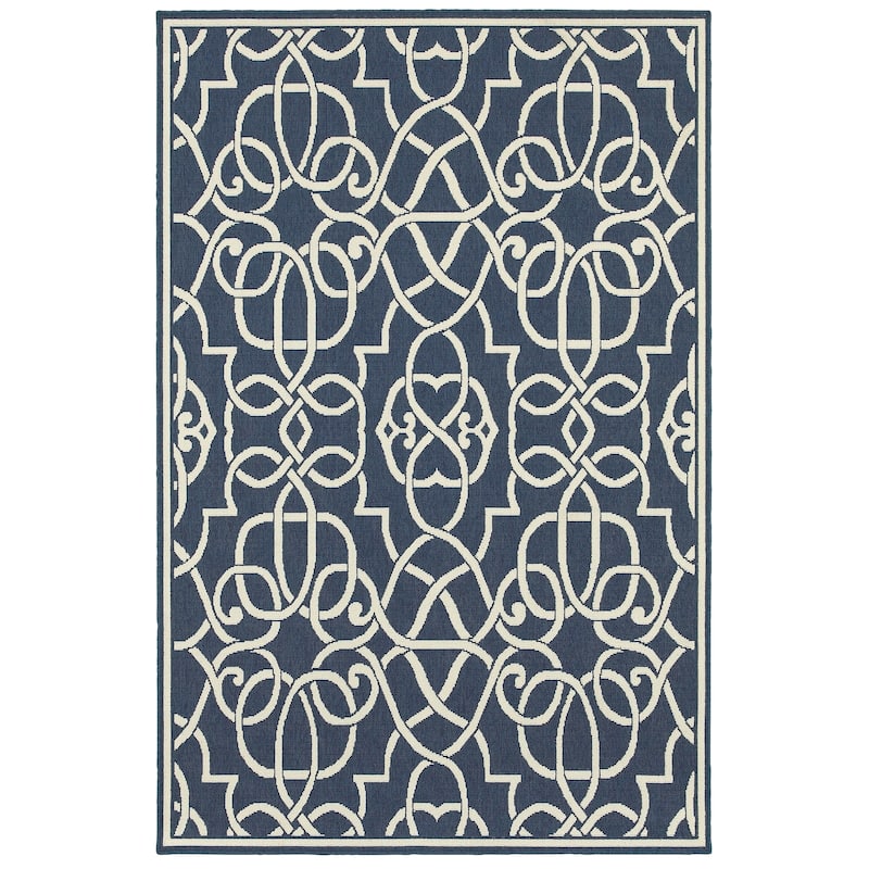 Style Haven Martinique Trellis Indoor Outdoor Blue/Off-White Rug