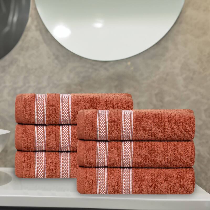 Superior Brea Zero Twist Cotton Ribbed Modern Hand Towel Set of 6