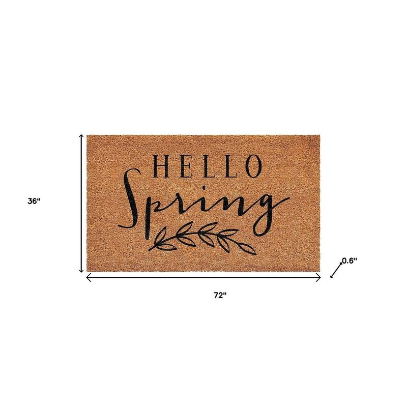 HomeRoots 36" X 72" Brown And Black Hello Spring Outdoor Coir Door Mat - 36.00' X '72.00