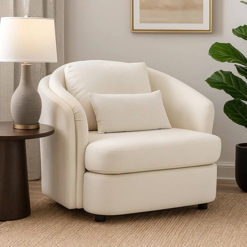Riku Accent Armchair, 2 Lumbar Pillows, Soft Beige Linen Seating