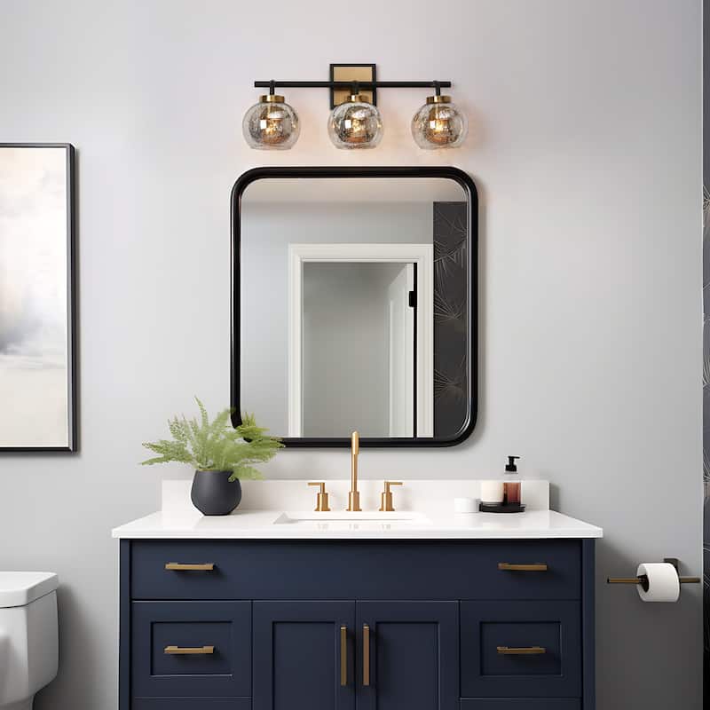 Modern 1/2/3/4-Light Black Gold Bathroom Vanity Lights Mercury Glass Wall Sconces