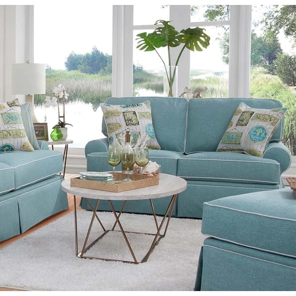 American Furniture Classics Model Coastal Aqua Series Loveseat with Four Accent Pillows Bed