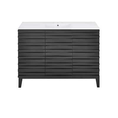 Cascade 48 In. Black Oak Bathroom Vanity With White, 3-Hole Ceramic Sink Top